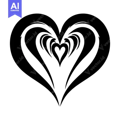 Aset premium populer: A black and white stylized heart with multiple concentric layers.