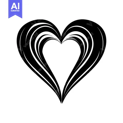 Aset desain premium: Black and White Abstract Heart with Multiple Curved Lines