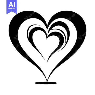 Aset premium populer: Black and white stylized heart with swirling lines