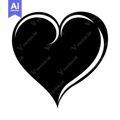 Aset desain premium: Black and White Heart with Swirling Outline