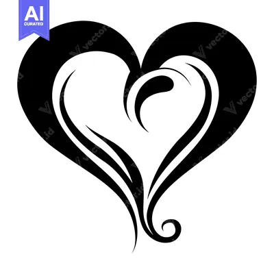 Aset desain premium: Black and White Abstract Heart Design with Swirls