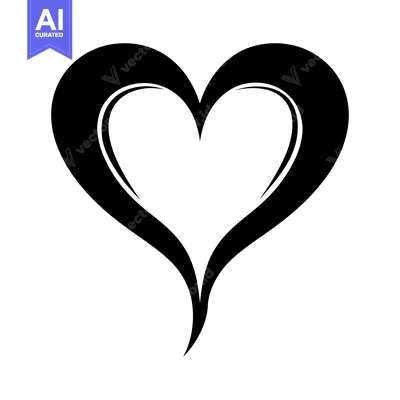 Aset premium populer: A simple black and white stylized heart shape