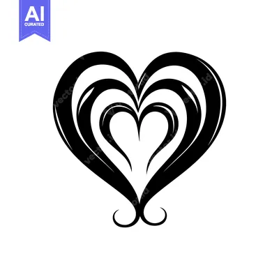 Aset premium populer: Stylized Black and White Heart with Swirls