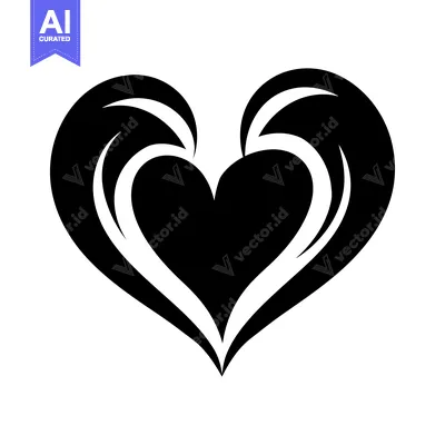 Aset desain premium: A Black and White Stylized Heart with Swirling Lines