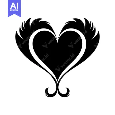 Aset premium populer: Black and White Ornamental Heart with Curved Wings