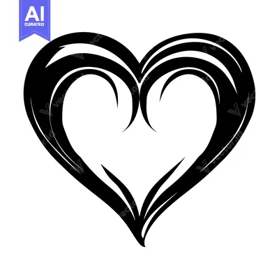 Aset desain premium: A black and white stylized heart with a wavy outline