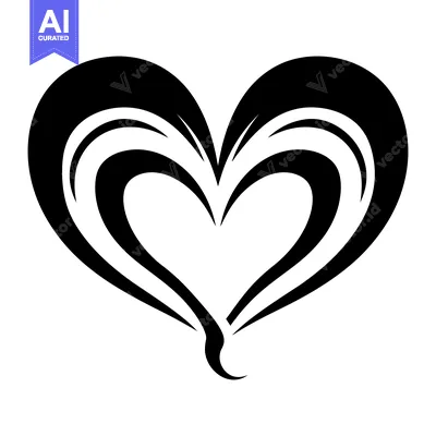 Aset desain premium: Abstract Black and White Heart with Swirling Lines