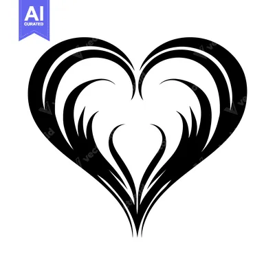 Aset desain premium: Stylized Black Heart with Curvy and Swirling Details