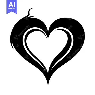 Aset premium populer: Black and white stylized heart design with a double outline