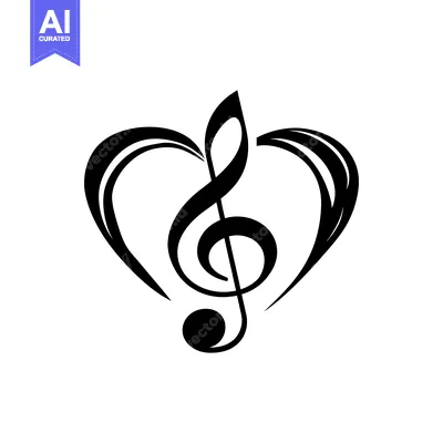 A Black Treble Clef Inside a Heart-Shaped Design