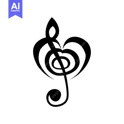 Aset desain premium: Black and White Treble Clef Icon with a Heart Shape