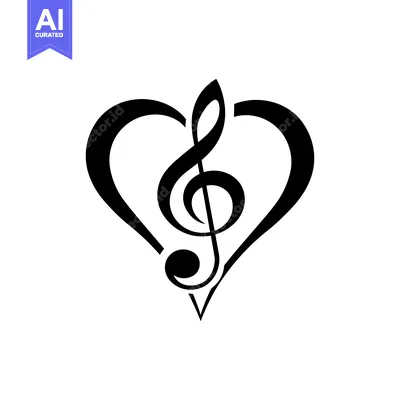 Aset premium populer: A black and white image of a treble clef inside a heart shape
