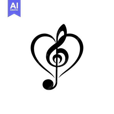 Black and White Treble Clef Inside a Heart Shape