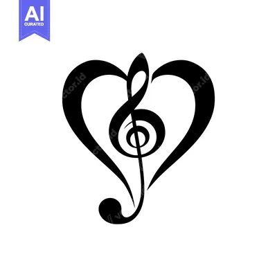 Aset desain premium: A Black Treble Clef Inside a Heart Shape