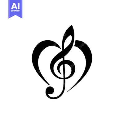 Premium design asset: A Black and White Illustration of a Treble Clef Inside a Heart Shape