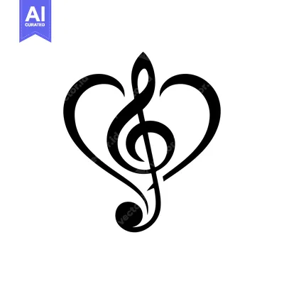 Aset desain premium: A Black Treble Clef Symbol Inside a Heart Shape