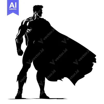 Aset premium populer: Silhouette of a superhero standing with a cape billowing behind him