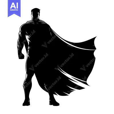Aset premium populer: Silhouette of a superhero standing with cape flowing behind him