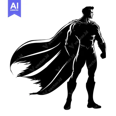 Aset premium populer: Silhouette of a Superhero Standing with Cape Flowing