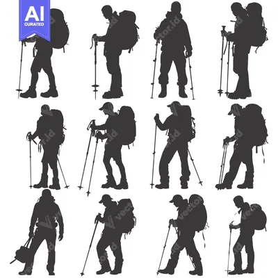Popular premium asset: Silhouettes of Hikers with Backpacks and Trekking Poles