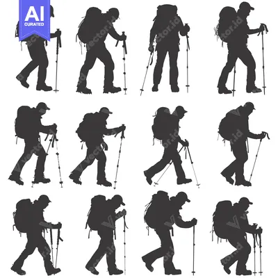 Popular premium asset: Silhouettes of Hikers with Backpacks and Trekking Poles
