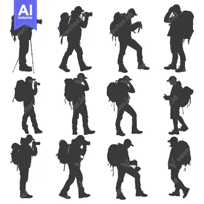 Aset desain premium: Silhouettes of Backpackers Engaging in Various Activities