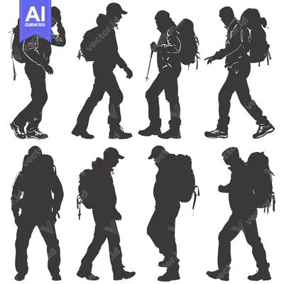 Popular premium asset: Eight Silhouettes of Hikers with Backpacks