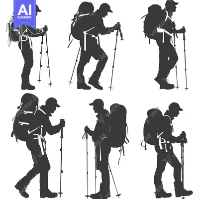 Popular premium asset: Silhouettes of Hikers with Backpacks and Trekking Poles