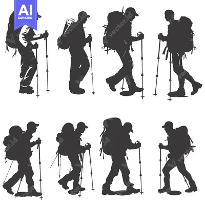 Popular premium asset: Six Silhouettes of Hikers with Backpacks and Trekking Poles