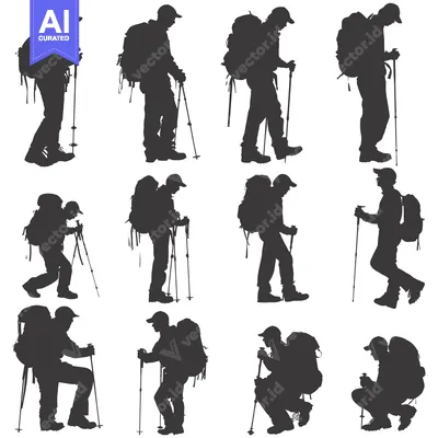 Popular premium asset: Silhouettes of Hikers with Backpacks and Trekking Poles