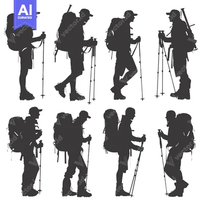 Popular premium asset: Silhouettes of Hikers with Backpacks and Trekking Poles