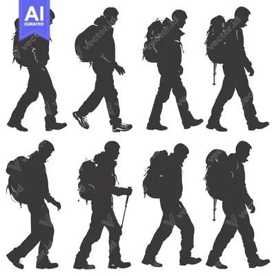 Popular premium asset: Silhouettes of Eight Hikers with Backpacks and Trekking Poles