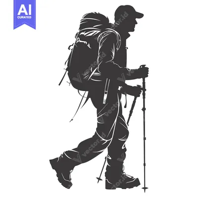 Aset premium populer: Silhouette of a hiker with a backpack and trekking poles