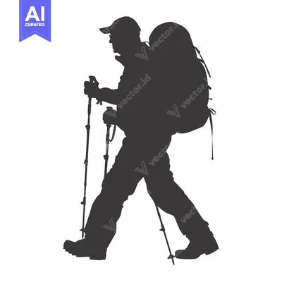 Popular premium asset: Silhouette of a hiker with a backpack and trekking poles