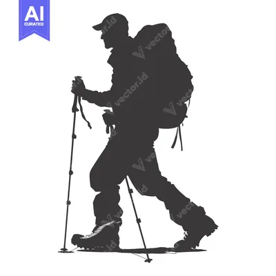 Aset premium populer: Silhouette of a hiker with a backpack and trekking poles