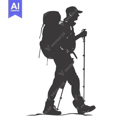 Aset premium populer: Silhouette of a Backpacker Walking with a Hiking Stick