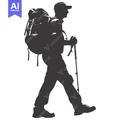 Popular premium asset: Silhouette of a hiker with a backpack and trekking poles
