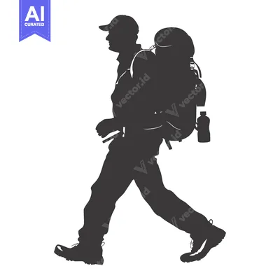 Aset premium populer: Silhouette of a Man Hiking with a Backpack