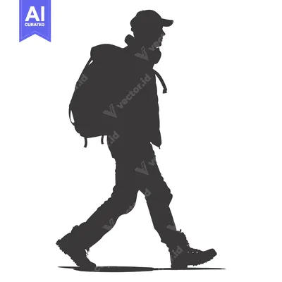 Premium design asset: Silhouette of a Person Wearing a Backpack Walking