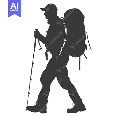 Popular premium asset: Silhouette of a hiker with a backpack and trekking poles