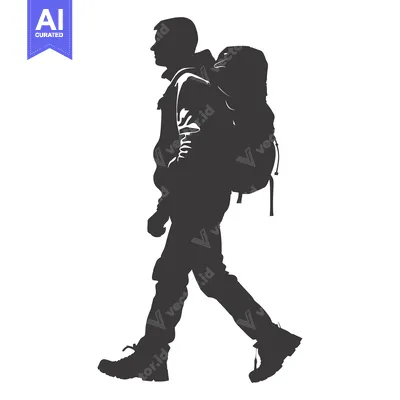 Aset desain premium: Silhouette of a Man Walking with a Backpack
