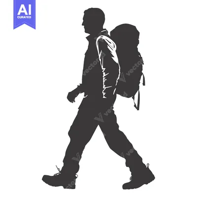 Aset desain premium: Silhouette of a Man Walking with a Backpack