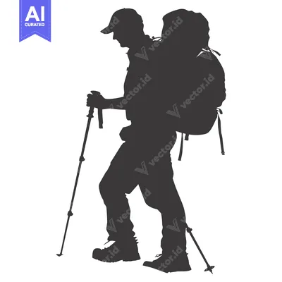 Premium design asset: Silhouette of a Person Hiking with a Backpack and Trekking Poles