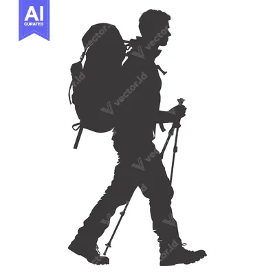 Aset premium populer: Silhouette of a Hiker with Backpack and Trekking Poles