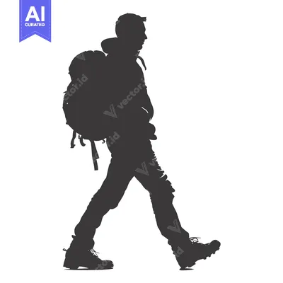 Premium design asset: Silhouette of a Man Walking with a Backpack