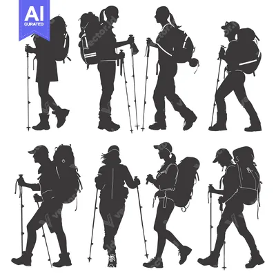 Popular premium asset: Silhouettes of Seven Hikers with Backpacks and Trekking Poles
