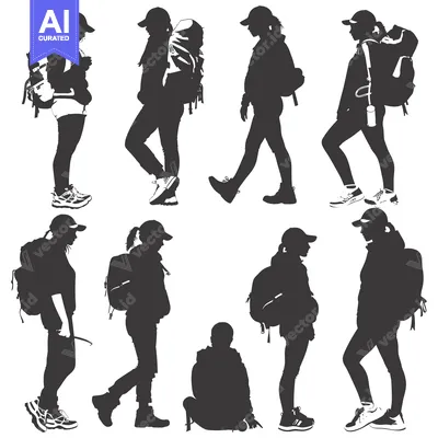 Popular premium asset: Silhouettes of Eight Hikers with Backpacks
