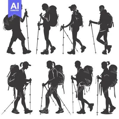Popular premium asset: Eight Silhouettes of Hikers with Backpacks and Trekking Poles