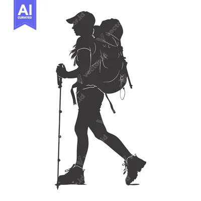 Aset premium populer: Silhouette of a Woman Hiking with a Backpack