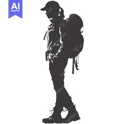 Aset premium populer: Silhouette of a Female Backpacker with a Cap